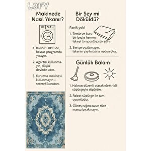 Su Mavisi Ve Krem Eskitme Halı – Makinede Yıkanabilir, Pamuk Dokuma, Toz Tutmaz, Evcil Hayvan Dostu