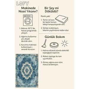 Su Mavisi Ve Krem Eskitme Halı – Makinede Yıkanabilir, Pamuk Dokuma, Toz Tutmaz, Evcil Hayvan Dostu
