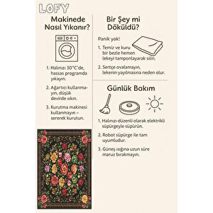 Renkli Güllerle Siyah Halı – Çiçek Desenli Halı  – Yıkanabilir, Kaymaz Tabanlı, Toz Tutmaz, Evcil Hayvan Dostu, Robot Süpürgeyle Uyumlu