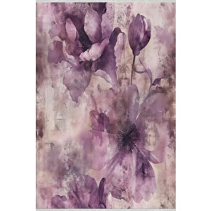Mor Ve Pembe Renkli Floral Desenli Halı – Zarif Ve Romantik Doku – Toz Tutmaz, Makinede Yıkanabilir, Pamuk Tabanlı 80x80 cm