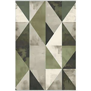 Yeşil Ve Siyah Geometrik Üçgen Halı – Modern Parçalı Tasarım – Makinede Yıkanabilir, Tüy Tutmaz, Pamuk Dokuma Tabanlı 160x180 cm