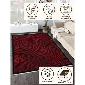 Kırmızı Siyah Zebra Desenli Modern Halı – Yıkanabilir, Tüy Tutmaz, Pamuk Tabanlı, Evcil Hayvan Dostu 200x220 cm