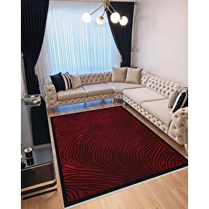 Kırmızı Siyah Zebra Desenli Modern Halı – Yıkanabilir, Tüy Tutmaz, Pamuk Tabanlı, Evcil Hayvan Dostu