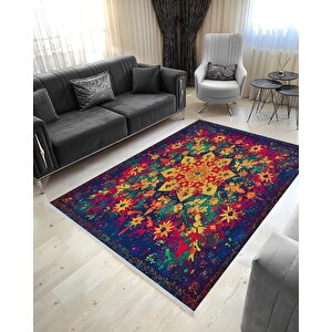 Canlı Mandala Desenli Halı – Sarı, Kırmızı Ve Yeşil – Renkli Ve Modern Yıkanabilir Tasarım