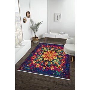 Canlı Mandala Desenli Halı – Sarı, Kırmızı Ve Yeşil – Renkli Ve Modern Yıkanabilir Tasarım