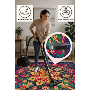 Canlı Mandala Desenli Halı – Sarı, Kırmızı Ve Yeşil – Renkli Ve Modern Yıkanabilir Tasarım