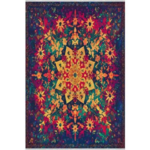 Canlı Mandala Desenli Halı – Sarı, Kırmızı Ve Yeşil – Renkli Ve Modern Yıkanabilir Tasarım