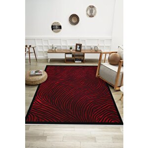 Kırmızı Siyah Zebra Desenli Modern Halı – Yıkanabilir, Tüy Tutmaz, Pamuk Tabanlı, Evcil Hayvan Dostu