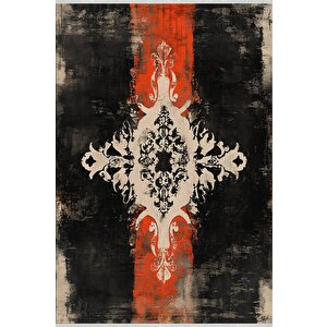 Siyah Kırmızı Damask Desenli Halı – Çarpıcı Ve Asi Tasarım – Makinede Yıkanabilir, Tüy Tutmaz, Pamuk Dokuma Tabanlı 200x350 cm