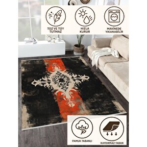 Siyah Kırmızı Damask Desenli Halı – Çarpıcı Ve Asi Tasarım – Makinede Yıkanabilir, Tüy Tutmaz, Pamuk Dokuma Tabanlı