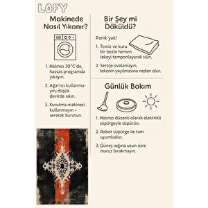 Siyah Kırmızı Damask Desenli Halı – Çarpıcı Ve Asi Tasarım – Makinede Yıkanabilir, Tüy Tutmaz, Pamuk Dokuma Tabanlı