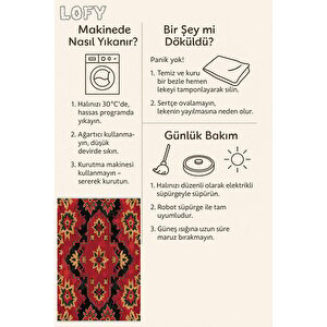 Etnik Motifli Kırmızı Siyah Halı – Geleneksel Desen, Modern Halı Tasarımı – Yıkanabilir, Kaymaz Tabanlı