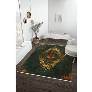 Zeytin Yeşili Ve Bakır Eskitme Halı – Kolay Temizlenir, Pamuk Taban, Makinede Yıkanabilir, Evcil Hayvan Dostu 80x150 cm