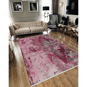 Vintage Gül Kurusu Halı – Eskitilmiş Barok Desen – Pamuk Taban, Makinede Yıkanabilir, Tüy Tutmaz 120x180 cm