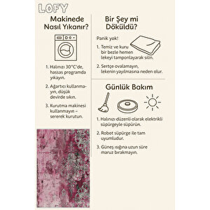 Vintage Gül Kurusu Halı – Eskitilmiş Barok Desen – Pamuk Taban, Makinede Yıkanabilir, Tüy Tutmaz