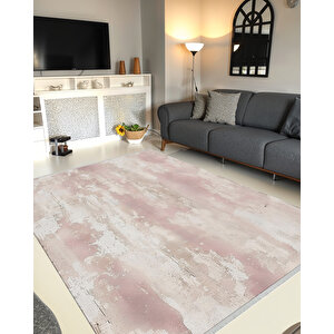 Pembe Ve Bej Renkli Eskitme Halı – Modern Ve Yumuşak Tonlarda Desen – Makinede Yıkanabilir, Pamuk Dokuma Taban, Evcil Hayvan Dostu, Kolay Temizlenebilir 150x240 cm
