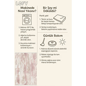 Pembe Ve Bej Renkli Eskitme Halı – Modern Ve Yumuşak Tonlarda Desen – Makinede Yıkanabilir, Pamuk Dokuma Taban, Evcil Hayvan Dostu, Kolay Temizlenebilir