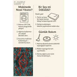 Kırmızı Ve Zümrüt Damask Halı – Klasik Desen – Pamuk Dokuma, Yıkanabilir, Evcil Dostu