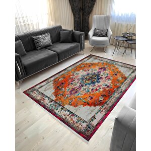Turuncu Patchwork Halı – Renk Patlaması Ve Canlı Desenlerle Dinamik Görünüm – Makinede Yıkanabilir, Tüy Tutmaz, Pamuk Dokuma Tabanlı