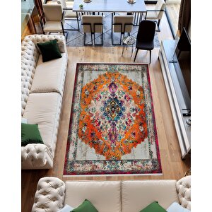 Turuncu Patchwork Halı – Renk Patlaması Ve Canlı Desenlerle Dinamik Görünüm – Makinede Yıkanabilir, Tüy Tutmaz, Pamuk Dokuma Tabanlı