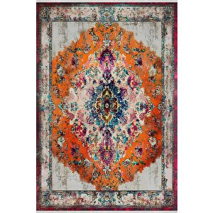 Turuncu Patchwork Halı – Renk Patlaması Ve Canlı Desenlerle Dinamik Görünüm – Makinede Yıkanabilir, Tüy Tutmaz, Pamuk Dokuma Tabanlı