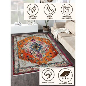 Turuncu Patchwork Halı – Renk Patlaması Ve Canlı Desenlerle Dinamik Görünüm – Makinede Yıkanabilir, Tüy Tutmaz, Pamuk Dokuma Tabanlı
