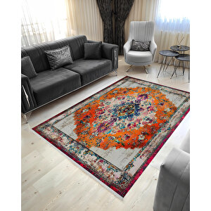 Turuncu Patchwork Halı – Renk Patlaması Ve Canlı Desenlerle Dinamik Görünüm – Makinede Yıkanabilir, Tüy Tutmaz, Pamuk Dokuma Tabanlı 160x230 cm