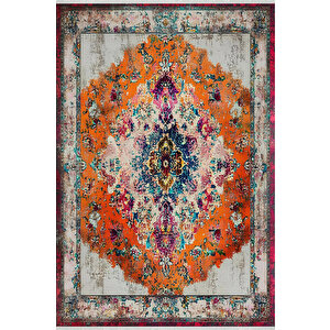 Turuncu Patchwork Halı – Renk Patlaması Ve Canlı Desenlerle Dinamik Görünüm – Makinede Yıkanabilir, Tüy Tutmaz, Pamuk Dokuma Tabanlı 160x180 cm