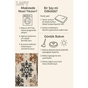 Yıkanabilir Pamuk Tabanlı Modern Halı – Geometrik Çiçek Deseni, Siyah Ve Kiremit Eskitme Tasarım