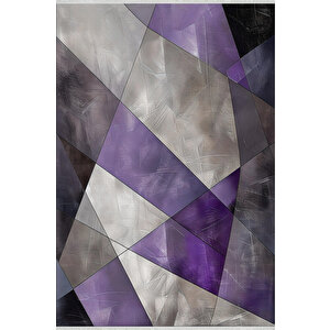 Mor Ve Gri Geometrik Üçgen Halı – Makinede Yıkanabilir, Tüy Tutmaz, Pamuk Dokuma Tabanlı 160x180 cm