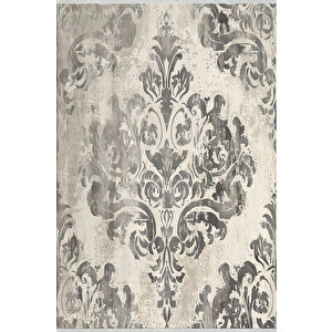 Gri Ve Krem Renklerde Damask Desenli Yıkanabilir Halı – Toz Tutmaz, Kolay Temizlenir, Şıklığıyla Dikkat Çeker 180x270 cm