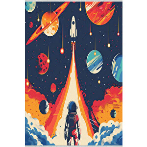 Çocuklar İçin Astronot Ve Roket Temalı Halı – Renkli Ve Eğlenceli Uzay Tasarımı – Makinede Yıkanabilir, Kaymaz Taban, Evcil Hayvan Dostu 150x240 cm