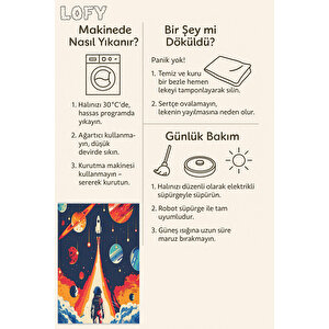 Çocuklar İçin Astronot Ve Roket Temalı Halı – Renkli Ve Eğlenceli Uzay Tasarımı – Makinede Yıkanabilir, Kaymaz Taban, Evcil Hayvan Dostu