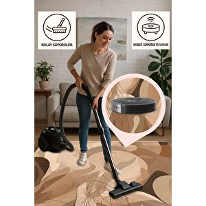 Kahverengi Tonlarında Soyut Halı – Akışkan Modern Desen – Makinede Yıkanabilir, Tüy Tutmaz, Pamuk Dokuma Tabanlı