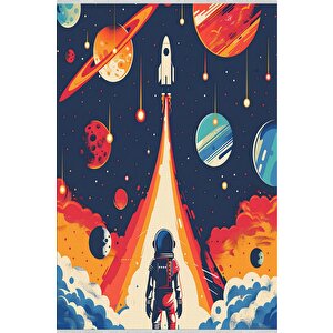 Çocuklar İçin Astronot Ve Roket Temalı Halı – Renkli Ve Eğlenceli Uzay Tasarımı – Makinede Yıkanabilir, Kaymaz Taban, Evcil Hayvan Dostu 160x180 cm
