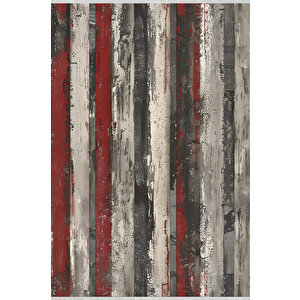 Kırmızı, Gri Ve Siyah Çizgili Halı – Eskitilmiş Modern Tasarım – Makinede Yıkanabilir, Tüy Tutmaz, Pamuk Dokuma Tabanlı 200x350 cm