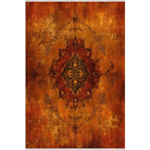 Turuncu Eskitilmiş Medallion Halı – Sıcak Ve Yoğun Tonlarla Çarpıcı Etki – Makinede Yıkanabilir, Tüy Tutmaz, Pamuk Dokuma Tabanlı 150x240 cm