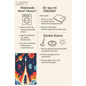 Çocuklar İçin Astronot Ve Roket Temalı Halı – Renkli Ve Eğlenceli Uzay Tasarımı – Makinede Yıkanabilir, Kaymaz Taban, Evcil Hayvan Dostu