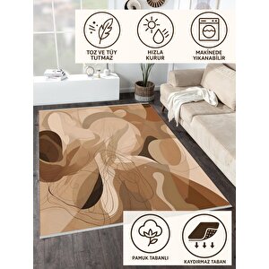 Kahverengi Tonlarında Soyut Halı – Akışkan Modern Desen – Makinede Yıkanabilir, Tüy Tutmaz, Pamuk Dokuma Tabanlı 200x350 cm
