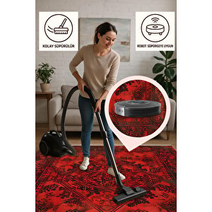 Kırmızı Eskitme Desenli Halı – Geleneksel Dokuma Tarzı, Yoğun Ve Çarpıcı Renkler