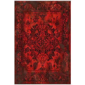 Kırmızı Eskitme Desenli Halı – Geleneksel Dokuma Tarzı, Yoğun Ve Çarpıcı Renkler