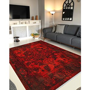 Kırmızı Eskitme Desenli Halı – Geleneksel Dokuma Tarzı, Yoğun Ve Çarpıcı Renkler 180x200 cm