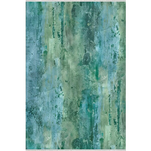 Yeşil Ve Mavi Renkli Soyut Halı – Makinede Yıkanabilir, Pamuk Tabanlı, Kolay Temizlenebilir, Robot Süpürge Uyumlu 180x270 cm