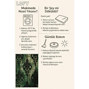 Yeşil Siyah Barok Halı – Klasik Damask Desenli Halı Tasarımı – Kaymaz Tabanlı, Makinede Yıkanabilir, Toz Tutmaz, Evcil Hayvan Dostu, Robot Süpürgeyle Uyumlu