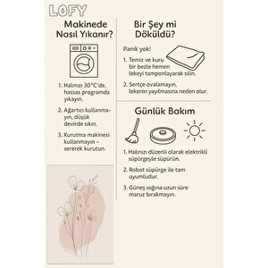 Soft Bej Çiçekli Halı – Minimalist Çizgisel Tasarım – Makinede Yıkanabilir, Tüy Tutmaz, Pamuk Dokuma Tabanlı