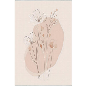 Soft Bej Çiçekli Halı – Minimalist Çizgisel Tasarım – Makinede Yıkanabilir, Tüy Tutmaz, Pamuk Dokuma Tabanlı 200x220 cm