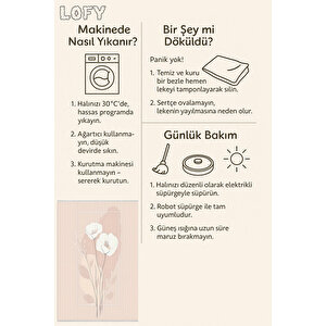 Pembe Çiçekli Halı – Modern Minimal Stil – Makinede Yıkanabilir, Tüy Tutmaz, Pamuk Dokuma Tabanlı