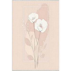 Pembe Çiçekli Halı – Modern Minimal Stil – Makinede Yıkanabilir, Tüy Tutmaz, Pamuk Dokuma Tabanlı 180x270 cm