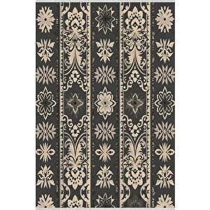 Siyah Ve Krem Renkli Geleneksel Desenli Halı – Şıklığıyla Dikkat Çeker, Makinede Yıkanabilir, Toz Tutmaz 160x180 cm