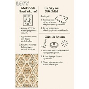 Bej Zemin Üzerinde Etnik Motifli Halı – Sıcak Tonlarda Geleneksel Dokuma Görünümü